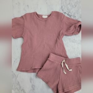 Jamie Kay Waffle Knit Short Set. Puff Sleeve. Mauve. Sz 4
